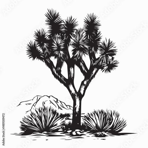 Desert Landscape with Joshua Trees Image Vector isolated on white background.