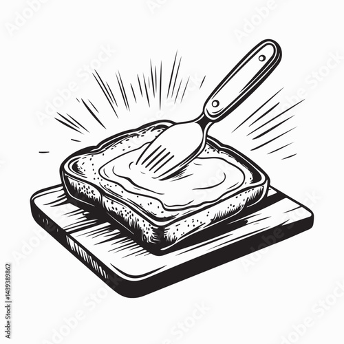 Peanut Butter On Toast Vector. Spreading butter on bread image vector.