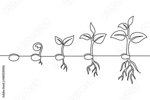 One line plant growth icon linear style illustration and minimalist vector
