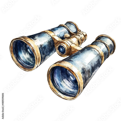 Sea Captains Monocular, watercolor clipart vector, high quality, isolated on a white background.