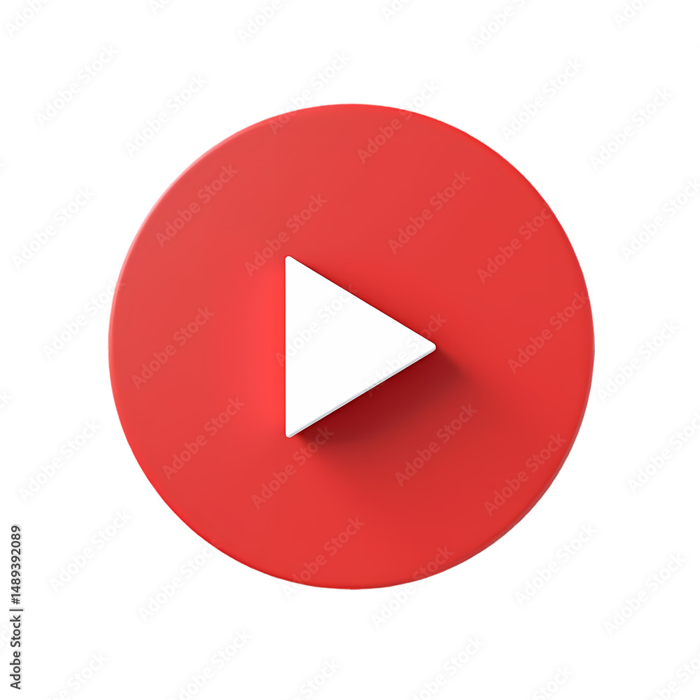 A red circle with a white play button icon in the center on a solid centered view isolated on transparent background A red circle with a white play button icon in the center on a solid centered view isolated on transparent background