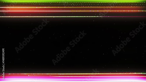 Old TV overlay with colorful lines glitch effect. Black background. Seamless loop. 4K. Perfect for modern and abstract design projects, backgrounds, wallpapers, or digital art.