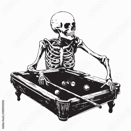Skeleton Billiard Player Image Vector Isolated on white Background.
