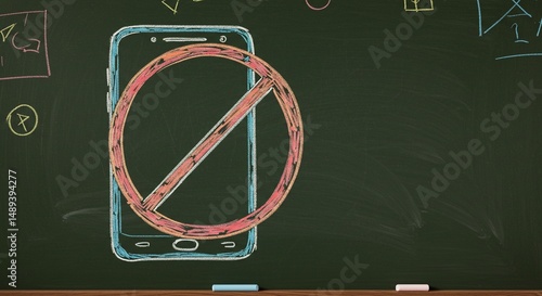 No Cellphone Drawing on Chalkboard Concept of Device Ban