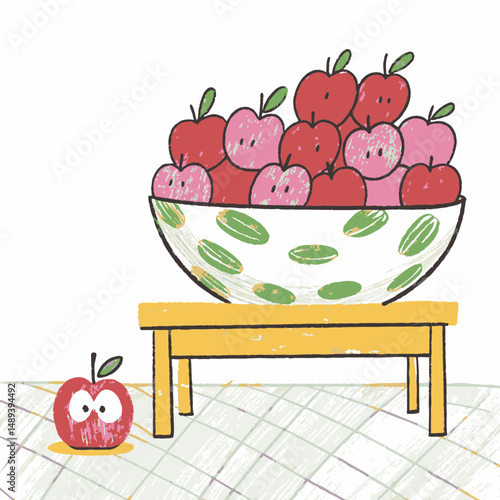 A bowl full of red apples on a table with one apple beside it, symbolizing healthy eating, kitchen freshness, and nutritious fruit snacks
