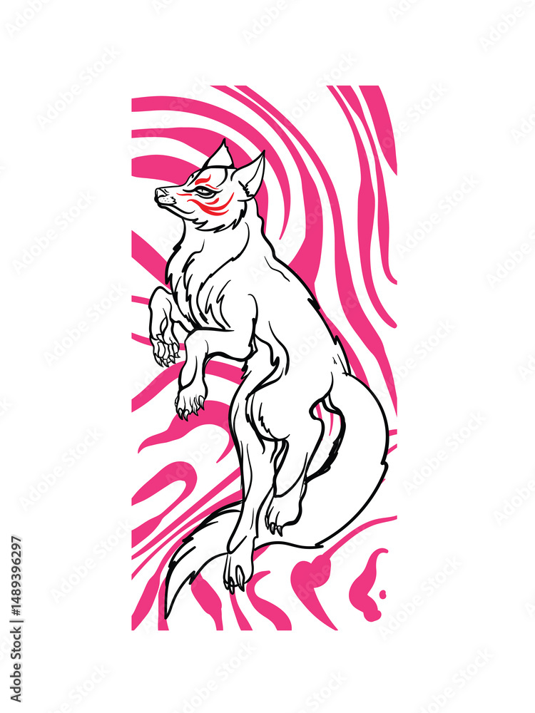 Naklejka premium fox illustration with japanese style for kaijune event 