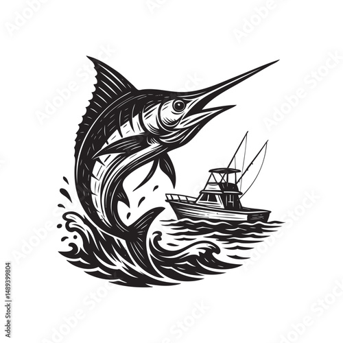 marlin and fishing boat vector