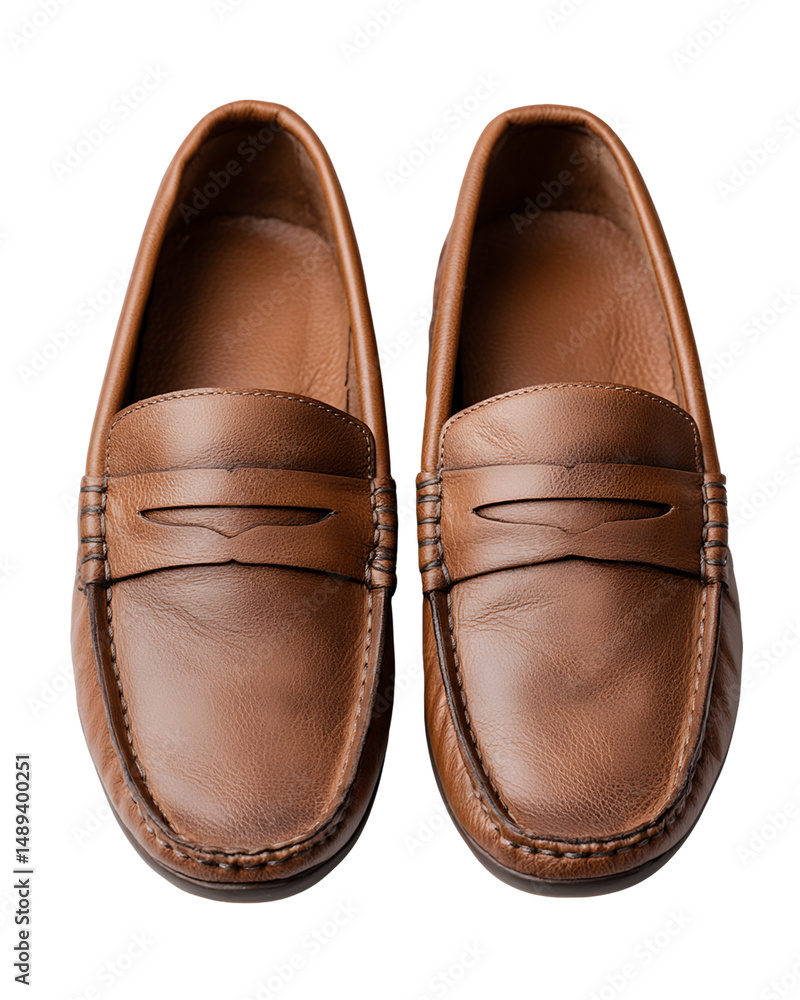 Brown Leather Loafers: Top View on Transparent Background, PNG Brown Leather Loafers: Top View on Transparent Background, PNG