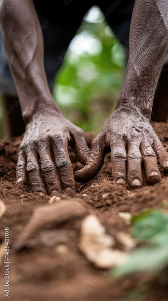 Fototapeta premium A person is planting a seed in the dirt