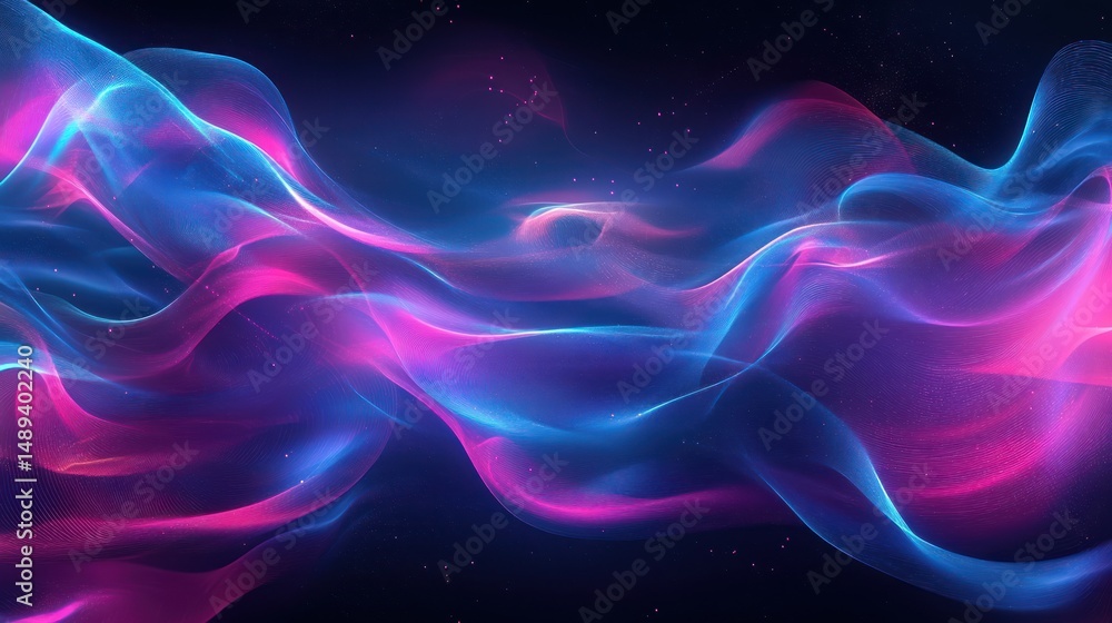 Obraz premium Abstract Pink Blue Waves, Dark Background, Energy, Design