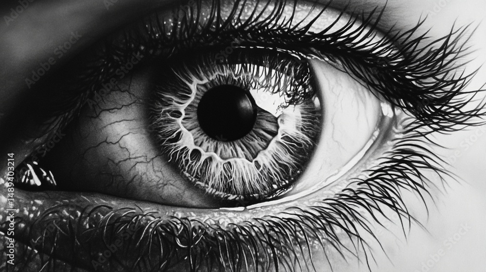 Obraz premium Detailed close-up of an eye, showcasing intricate detail in the iris and eyelashes