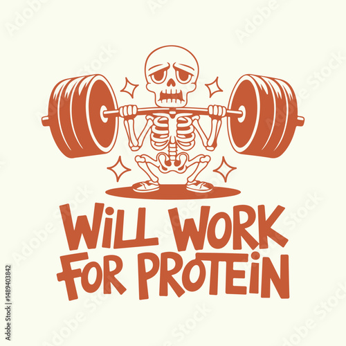 Funny gym skeleton lifting weights vector design. Fitness and bodybuilding lovers t shirt design