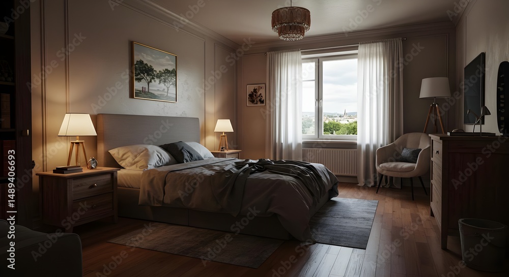 Fototapeta premium Cozy and Elegant Bedroom Interior in Natural Light