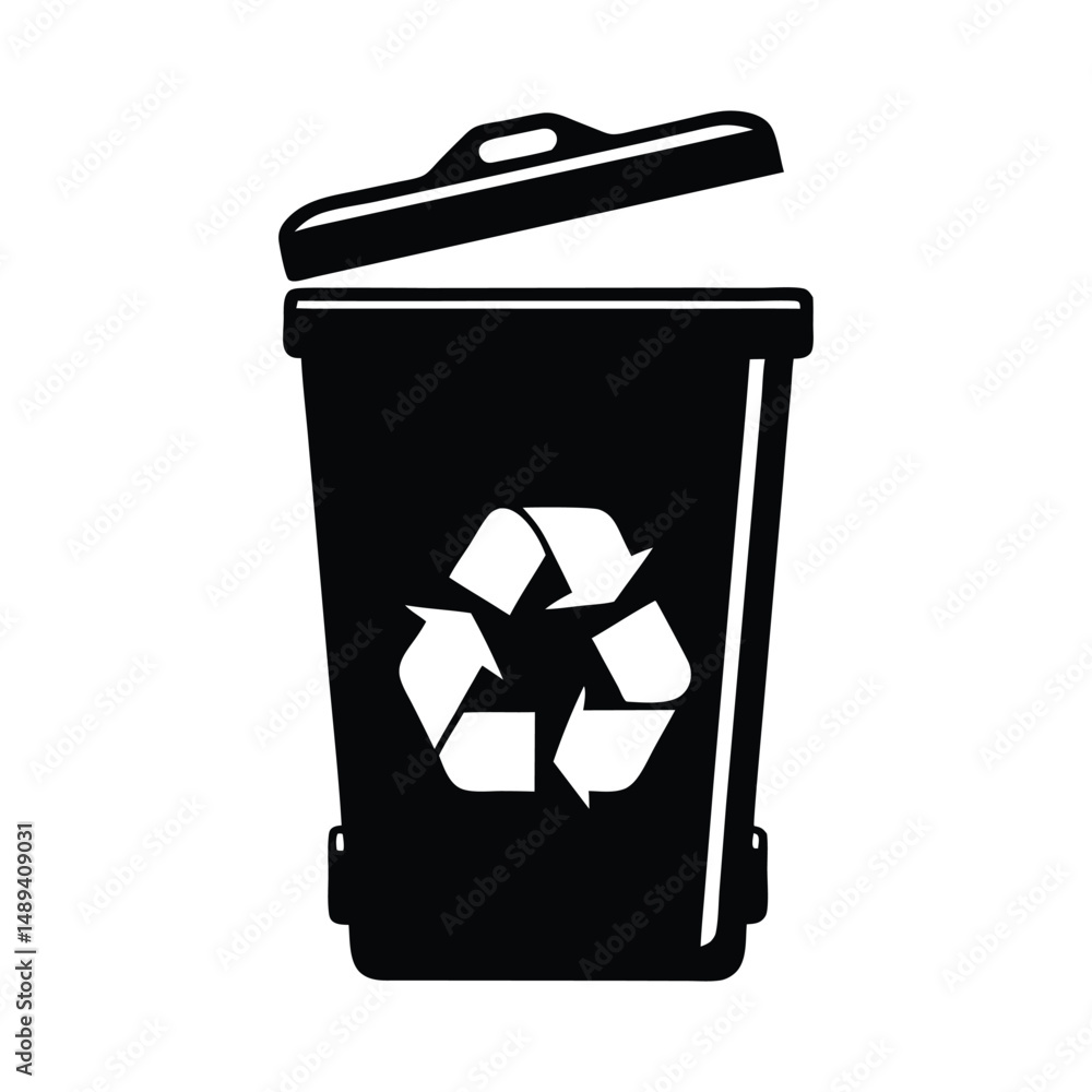 Recycling Bin Silhouette Vector Illustration White Background Recycling Bin Silhouette Vector Illustration White Background