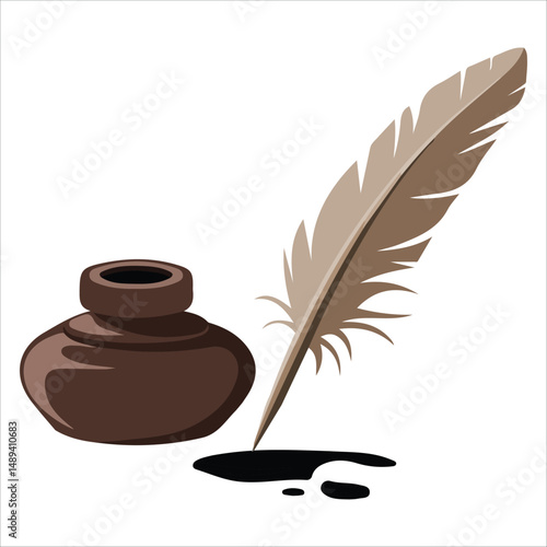 Ink pen writing tool isolated vector illustration on white background