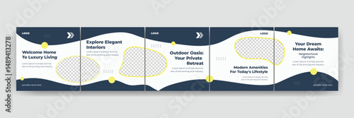 Social media carousel post template, real estate carousel template for instagram, eps vector illustration	
