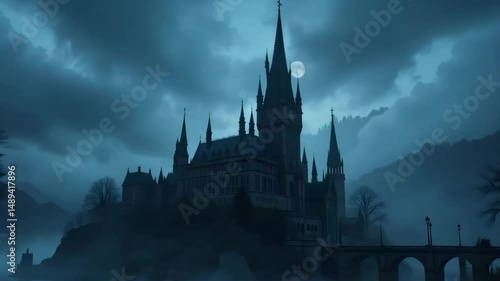 Wallpaper Mural A Gothic Castle by the River in Mysterious Nightfall Torontodigital.ca