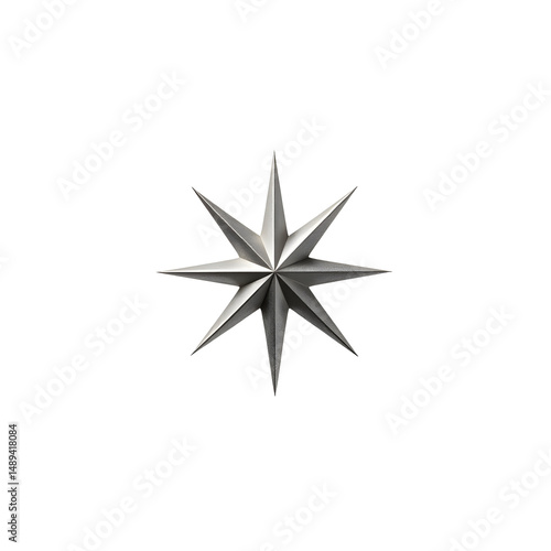 Intricately designed sparkling silver star with highly detailed texture on a plain setting ideal for festive themes
