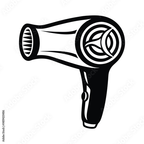 Black and white retro style hair dryer illustration graphic design 