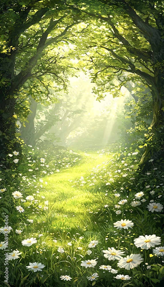 Obraz premium Sunlight-drenched forest path