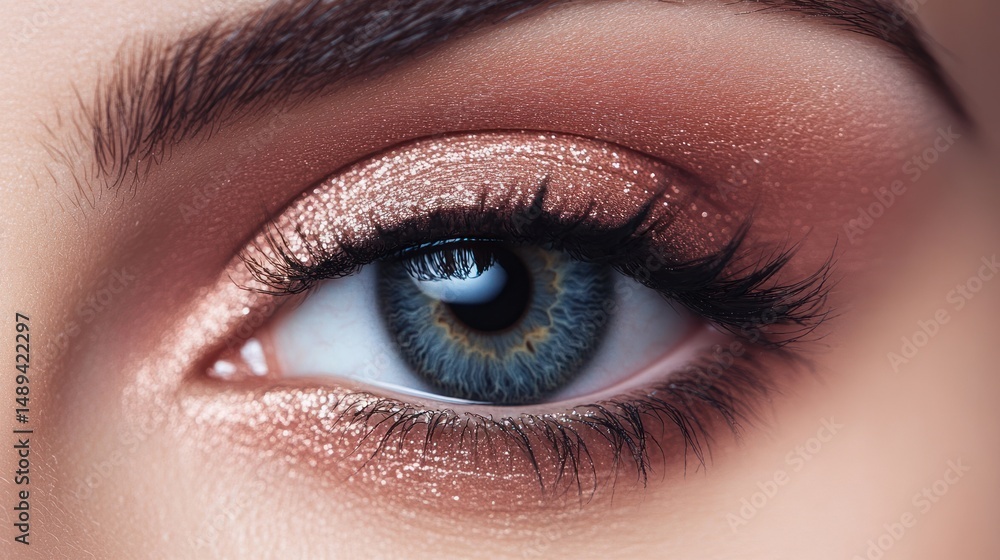 Fototapeta premium Close-up of a Stunning Eye with Rose Gold Makeup