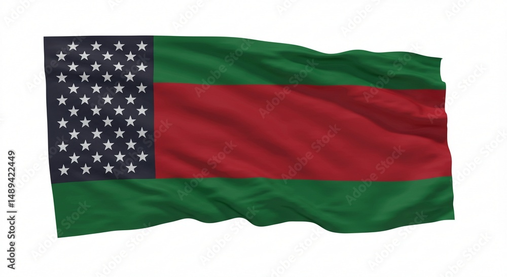 Obraz premium Waving Flag with Stars and Stripes in Green and Red