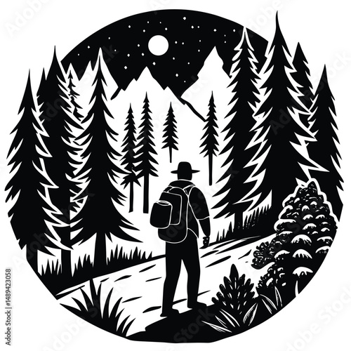 Hiker in a Forest Clearing Nature Hiking and Environmental Theme