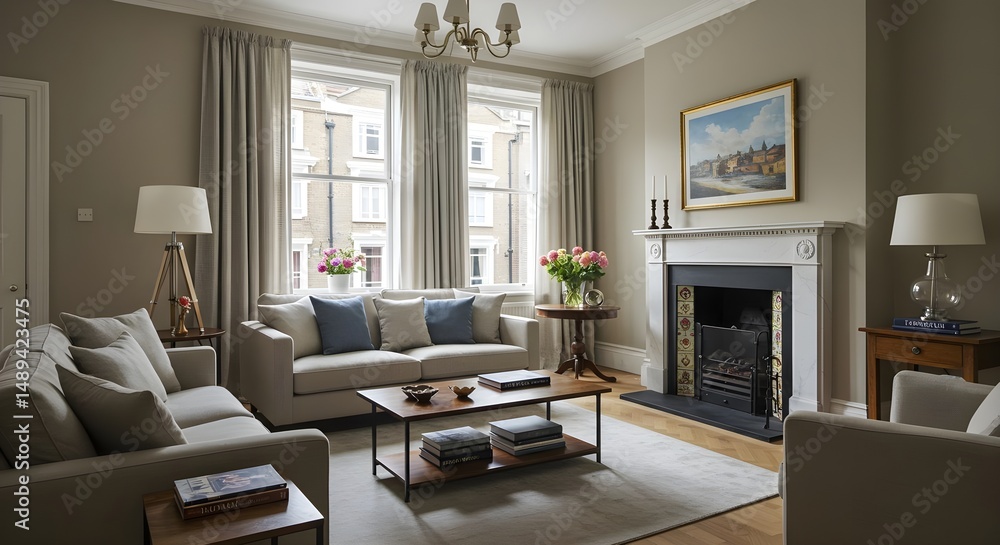 Fototapeta premium Elegant Terraced Living Room in London with Modern Decor and Style
