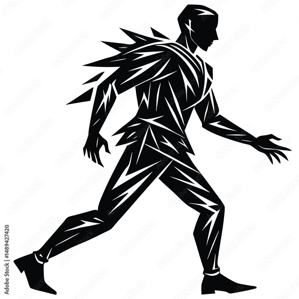 Fototapeta premium Dynamic Walking Silhouette Person in Motion Vector Graphic