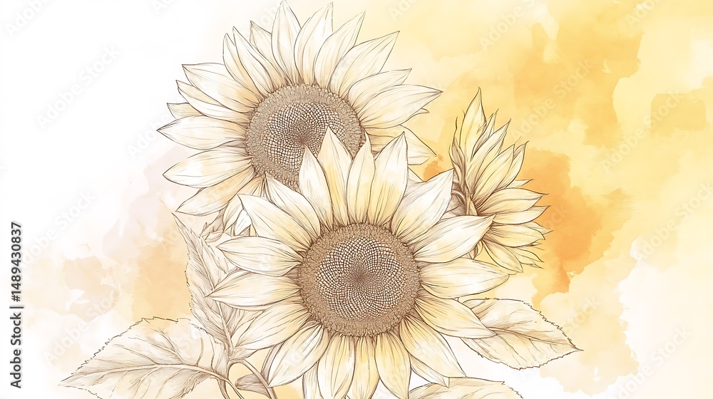 Fototapeta premium Sunflowers illustration graphic design