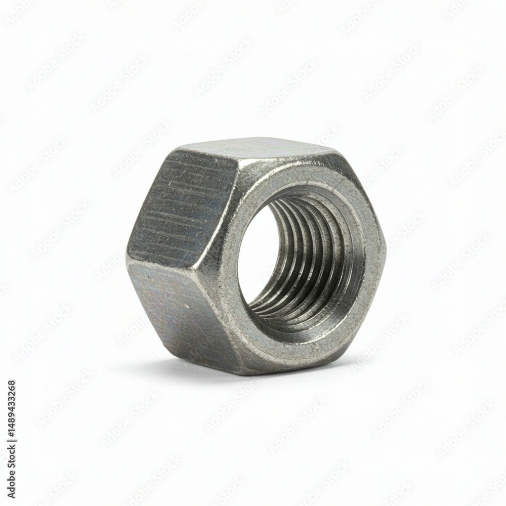 Close-up of a gray hex nut on a white background. Close-up of a gray hex nut on a white background.