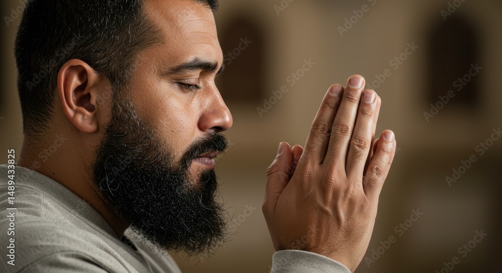 Fototapeta premium A Man's Serene Prayer: Finding Peace and Solitude in Humble Devotion
