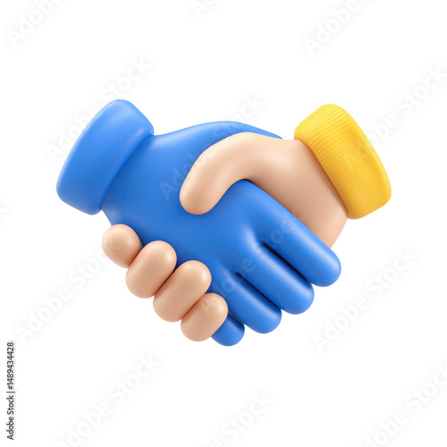 3D Handshake Blue and Tan with a Partnership Agreement Icon on Black.