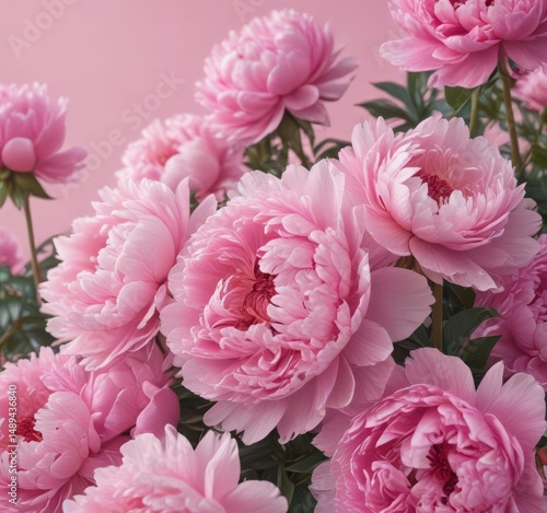 Dense cluster of pink peonies, soft pink backdrop, pink peony,  petals