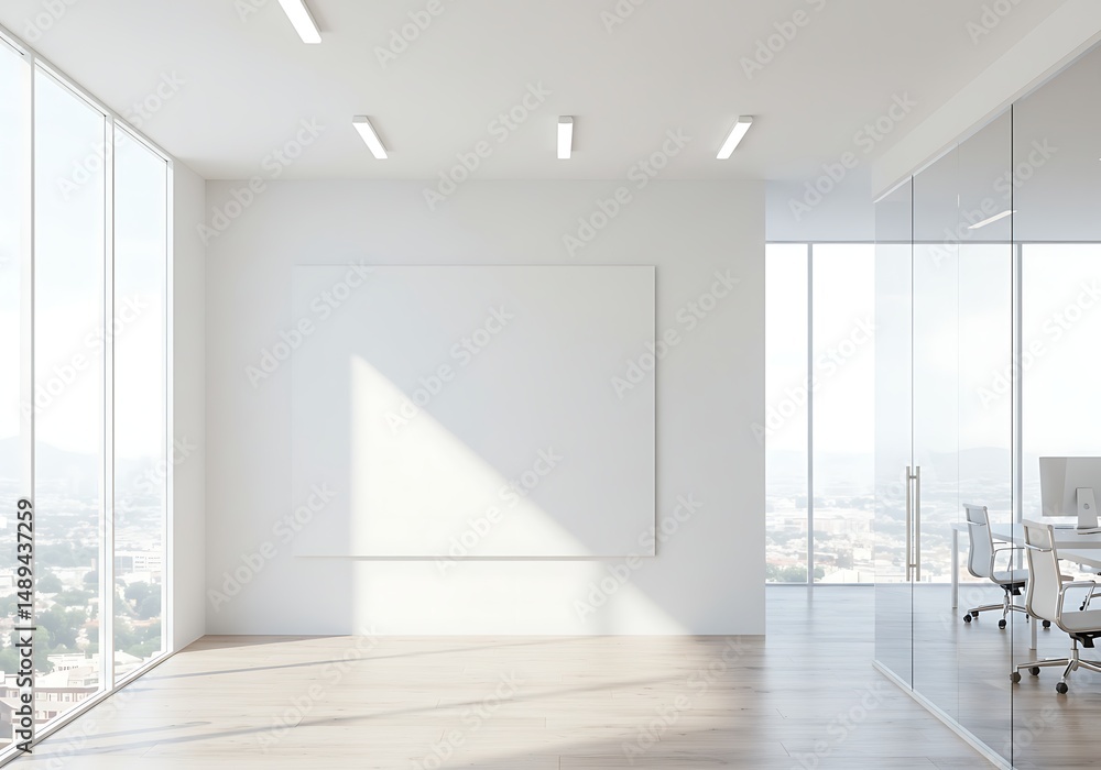 Obraz premium Bright office with blank canvas wall