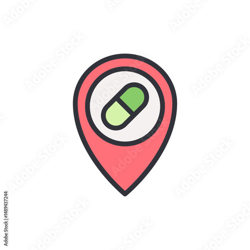 Medical Location Pin With A Capsule Pill On A Transparent Background