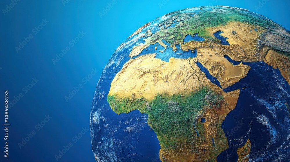 Fototapeta premium Detailed 3 d earth model global view of continents and oceans
