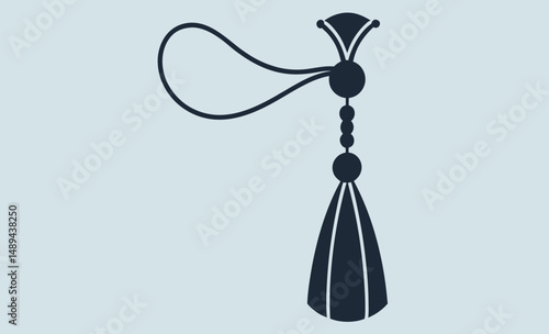 Beaded tassel silhouette, Tassel with beads, Decorative tassel vector, Hanging tassel icon
