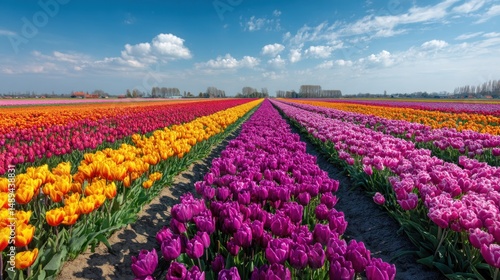 Wallpaper Mural Vibrant tulip fields stretching towards a clear blue sky Torontodigital.ca