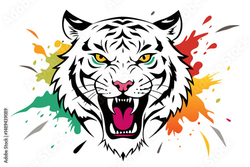 Roaring Tiger Illustration with Ink Design