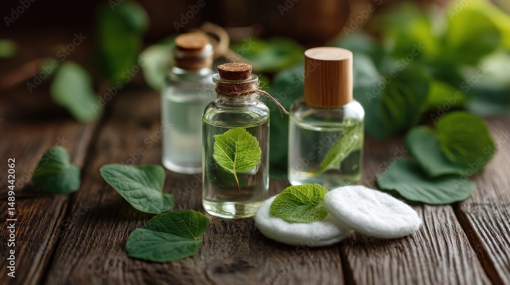 Natural aromatherapy oils with fresh leaves Natural aromatherapy oils with fresh leaves