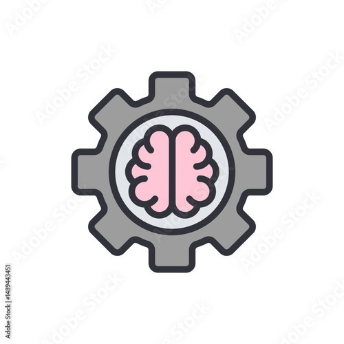 Conceptual Illustration Of A Brain Inside A Gear Symbol On White