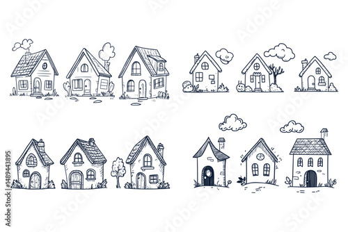 Charming Hand-Drawn Cottage & House Illustrations – Doodle-Style Home Clipart Set