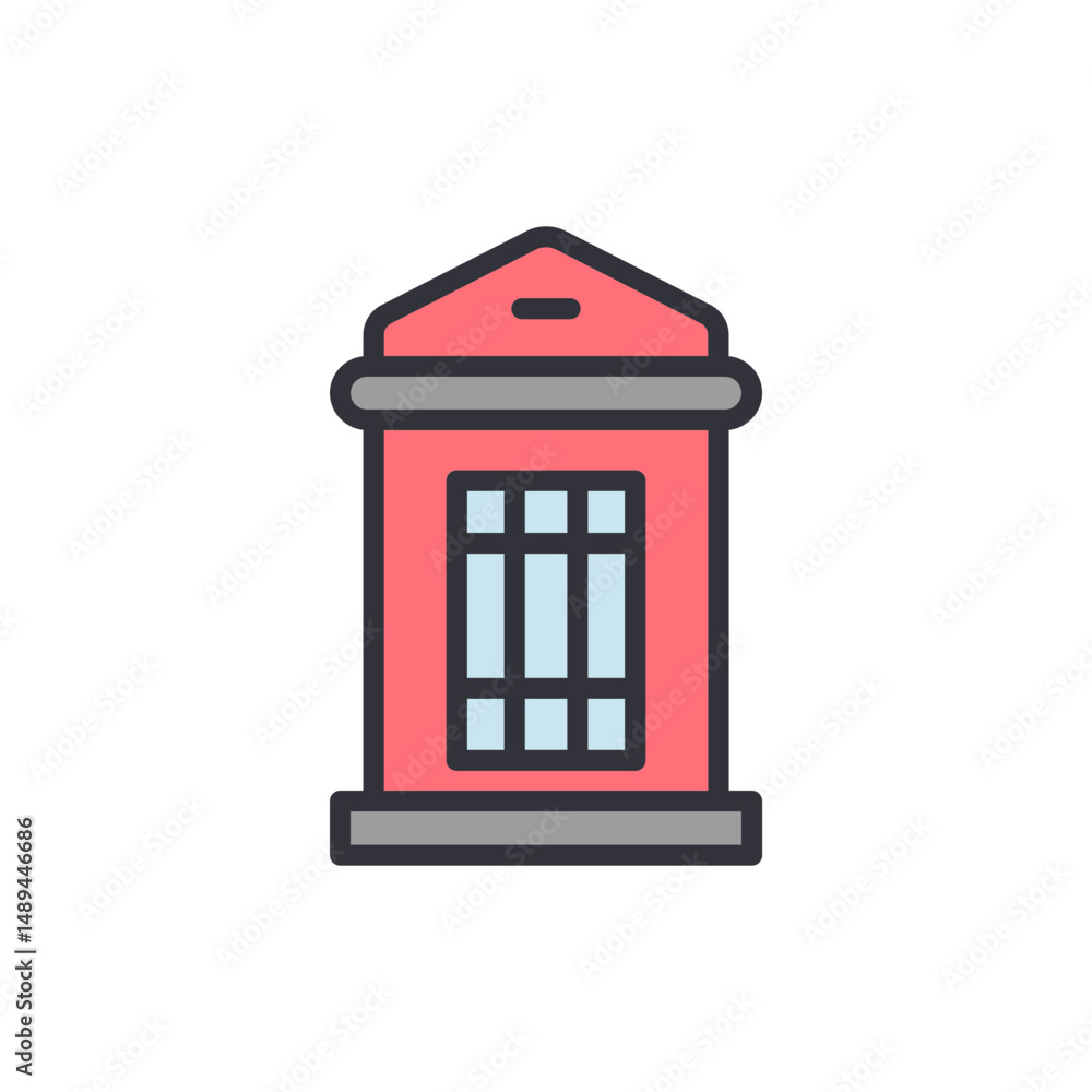 Obraz premium Stylized Red Telephone Booth Icon Isolated On Transparent Surface
