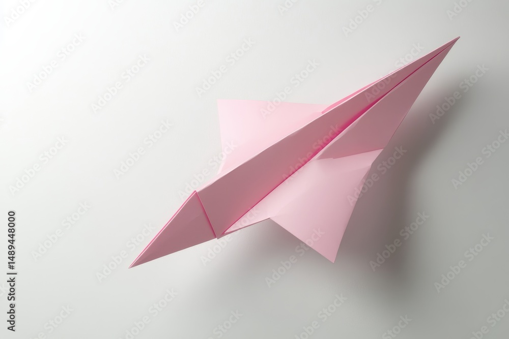 Fototapeta premium Pink paper airplane on white background