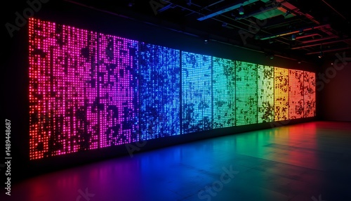 A modular panel display utilizing light emitting diodes arranged in a dense matrix, capable of producing a broad spectrum of colors through additive mixing; individual diode clusters