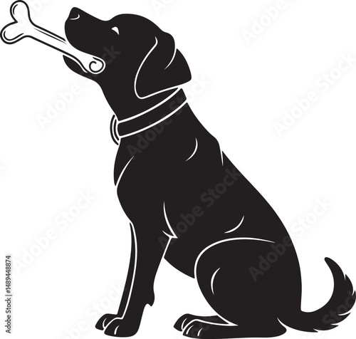 Dog Holding Bone Silhouette in Side View