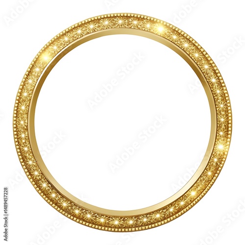 Shiny gold circle frame border isolated on white background