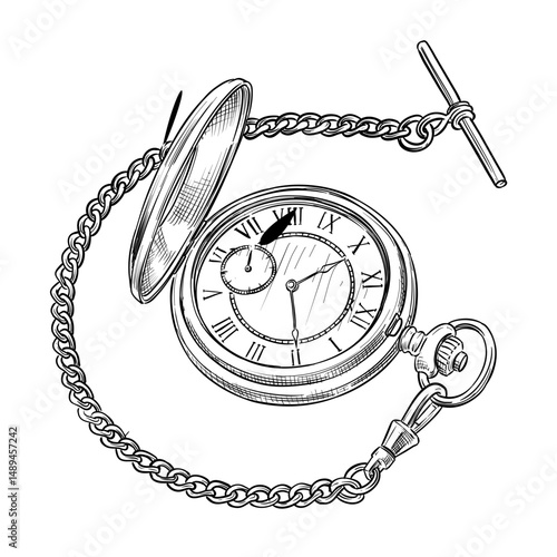 antique pocket watch vector hand drawn illustration