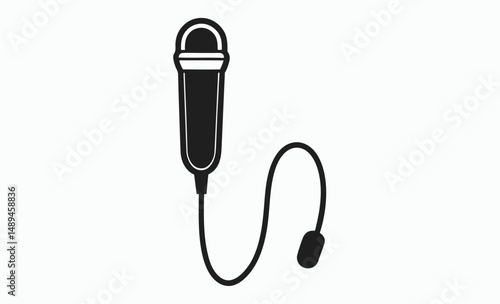 Lavalier Microphone silhouette, Microphone silhouette icon, Mic with wire, Audio device vector, Vocal mic graphic